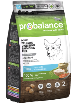 Сухой корм для собак Probalance Delicate Digestion, профилактика нарушений пищеварения, с лососем и рисом, 2кг